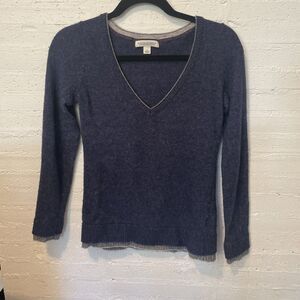 Banana Republic Wool Blend, V-Neck Sweater Layered Accents, Blue And Gray, Small